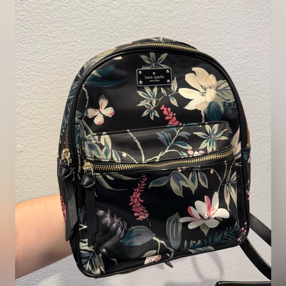 Kate Spade Black and Pink Floral Backpack display picture 1